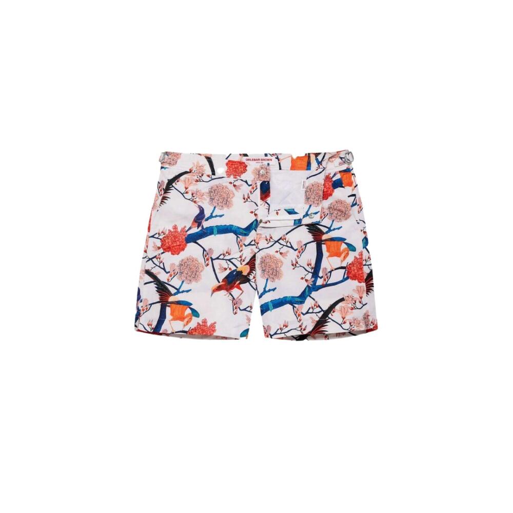NEW ORLEBAR BROWN boy's bulldog flight of fancy swim trunks in white sand